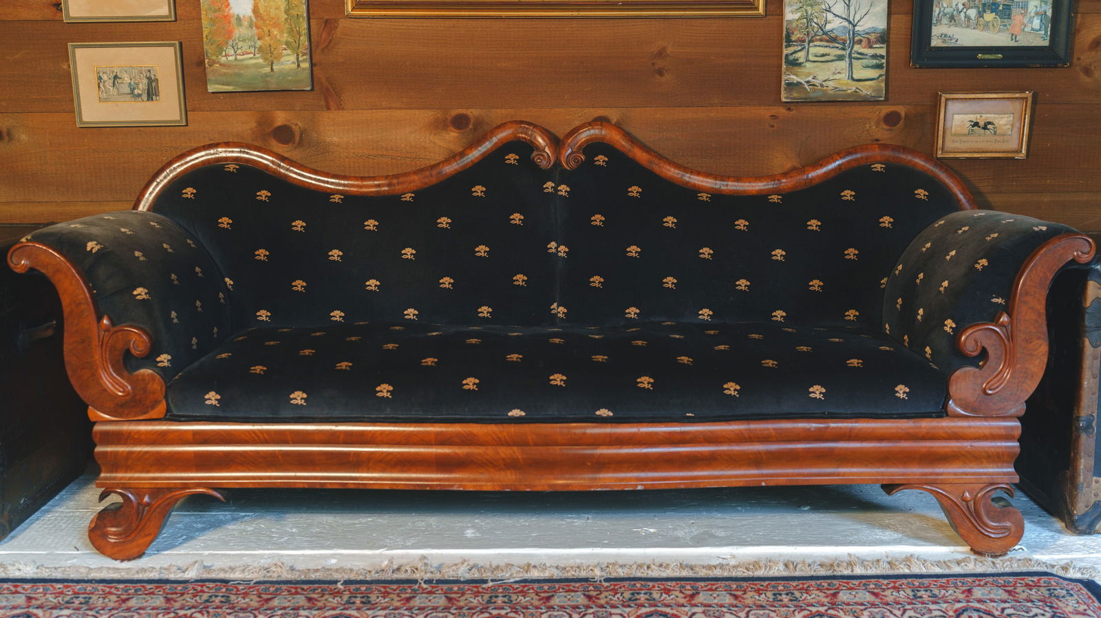 Victorian Sofa With Velvet Upholstery.: Length 87 inches, height 35 inches, depth 26 inches. Good condition.