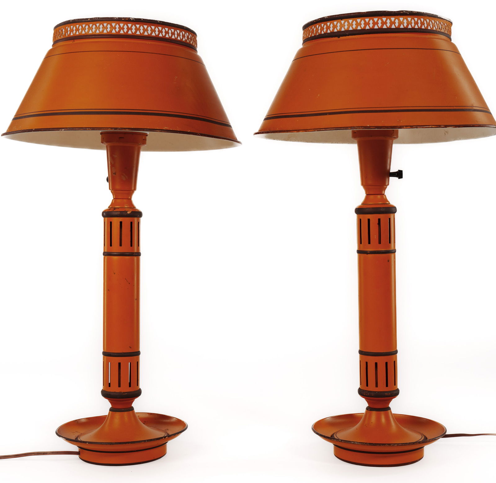 Pair of Orange Tole Table Lamps. (1 of 5)