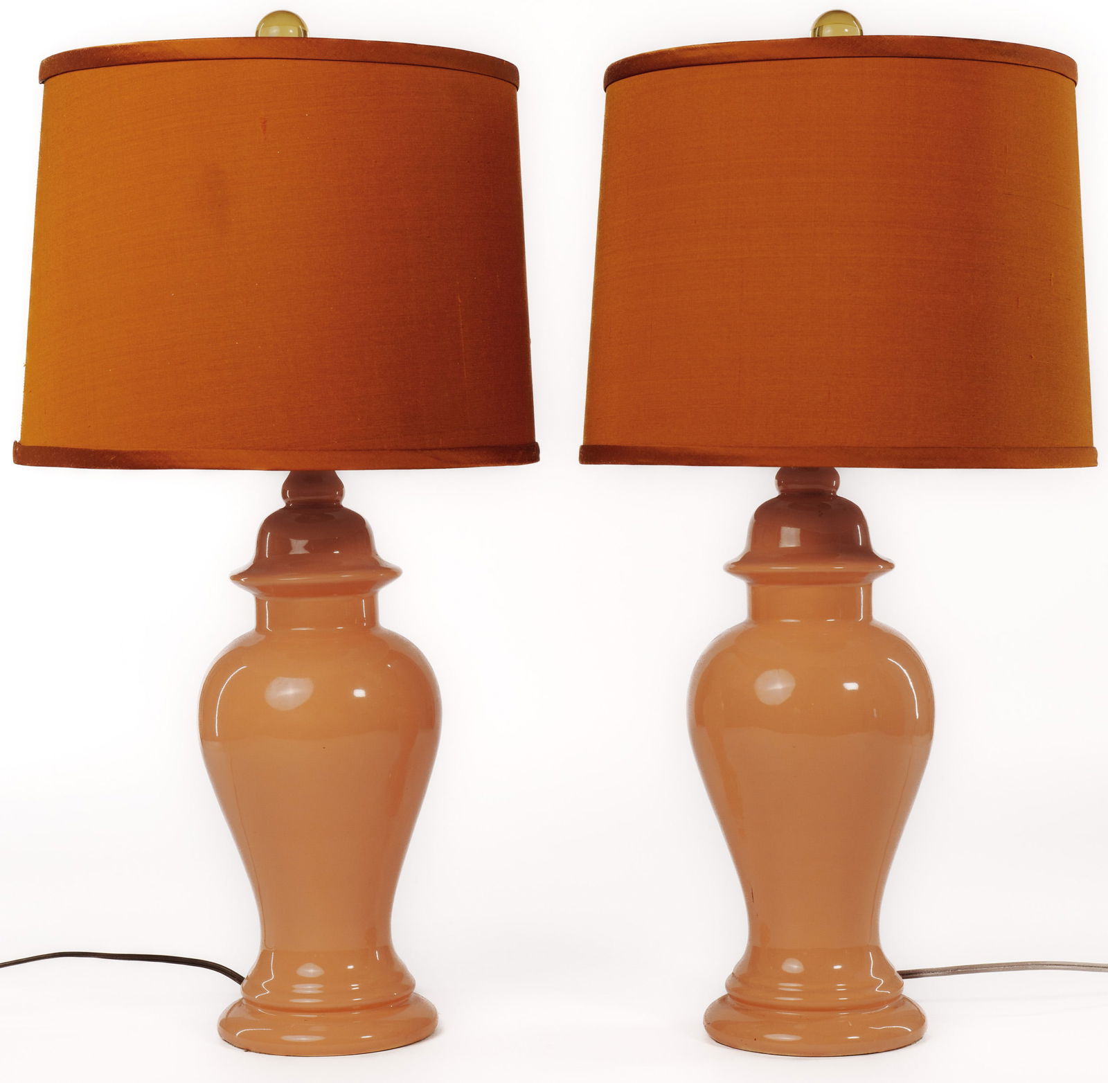 Pair of Coral Colored Ceramic Table Lamps. (1 of 2)