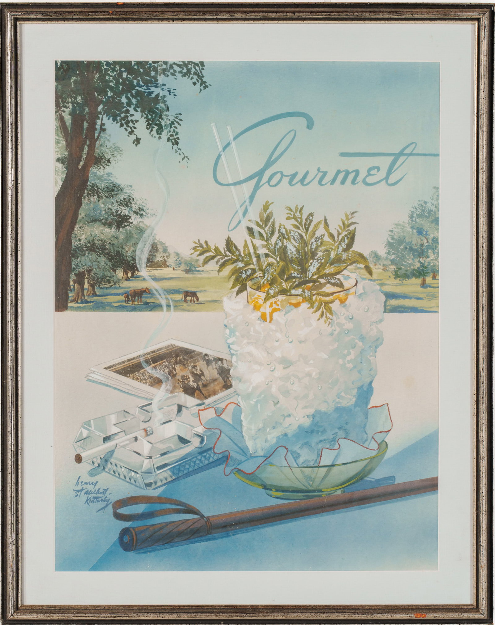 Henry Stahlhut. Original Cover Art For Gourmet Magazine.: Depicting a mint julep, watercolor on paper, 19.5 x 15 inches, sight, signed lower left. Framed, 24 x 19 inches.