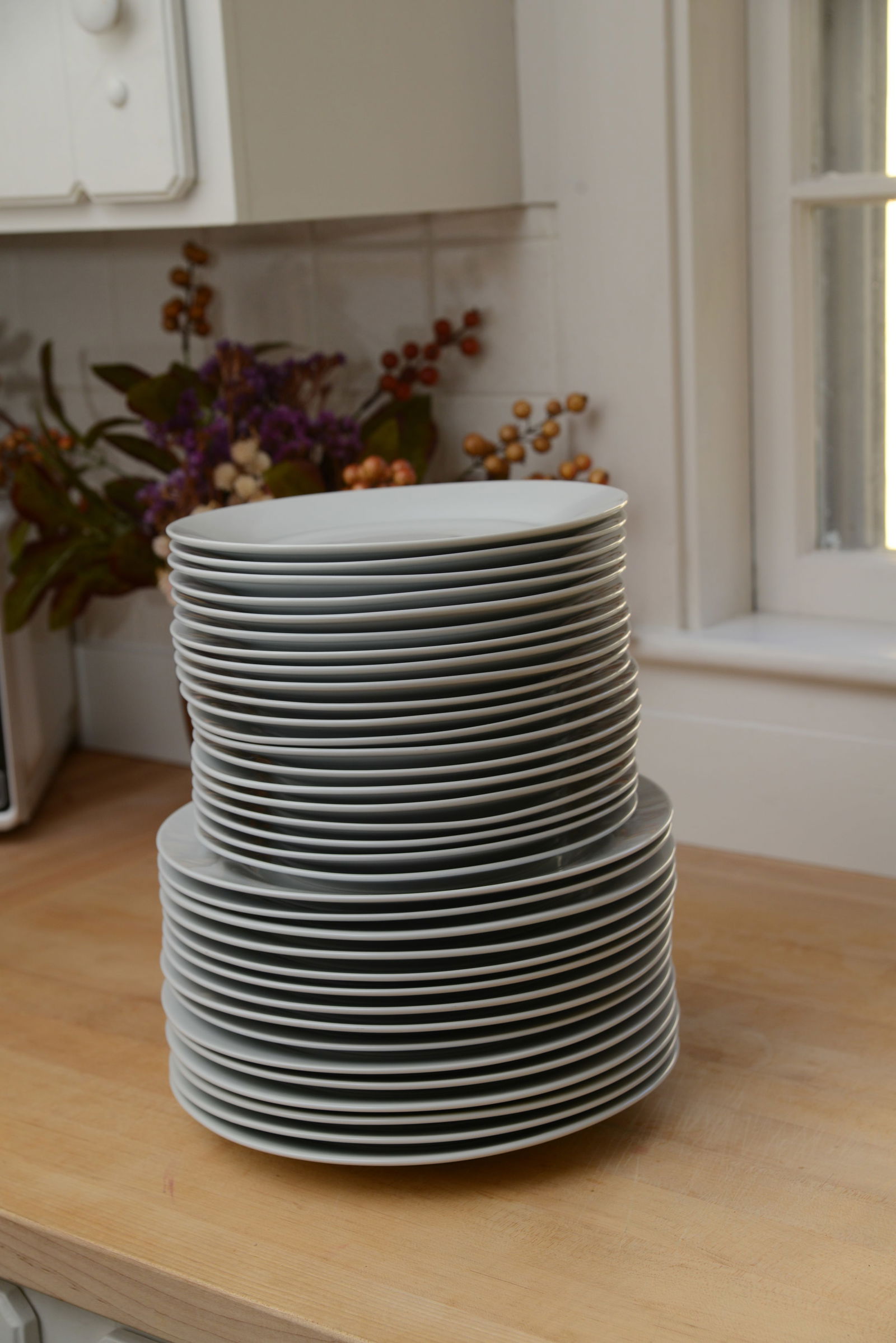 36 Pottery Barn Plates.: 20 salad plates, 16 dinner plates, good condition.