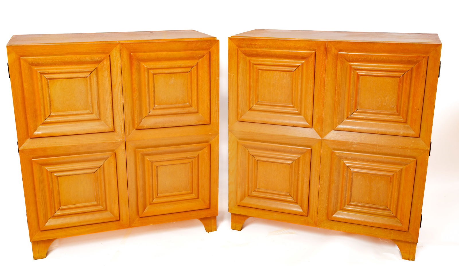 PAIR OF REGENCY MODERN BI-FOLD FRONT DRESSERS.: Attributed to Romweber, height 40 inches, width 36 inches, depth 18 inches.