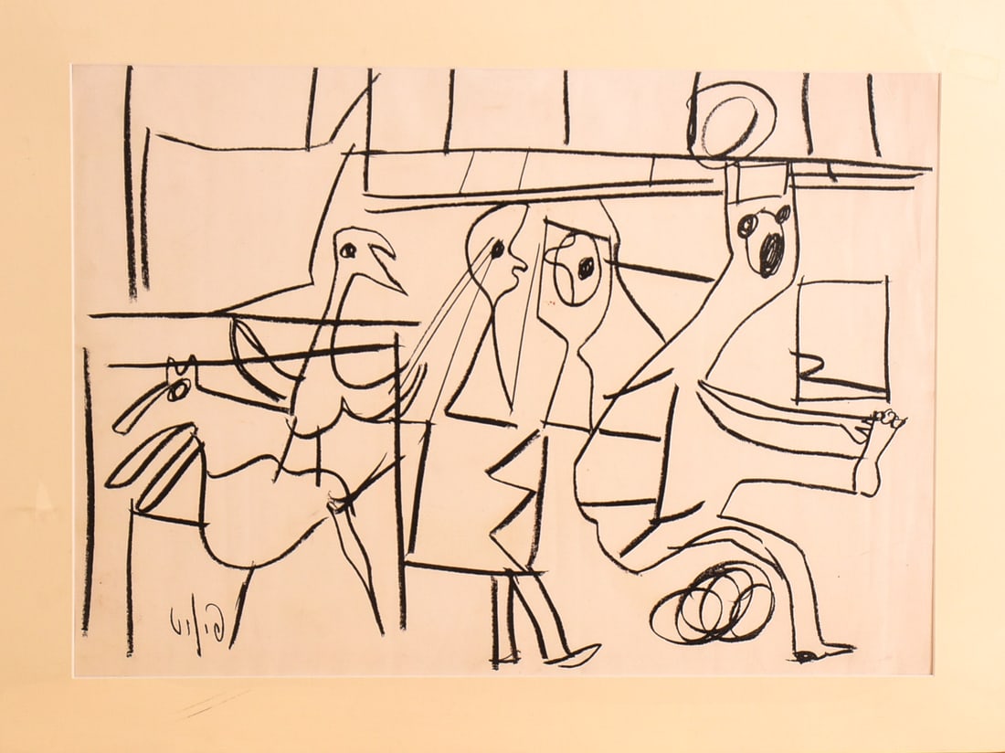 CRAYON DRAWING, MANNER OF PICASSO.: 19 x 27 inches, sight, signed lower left.