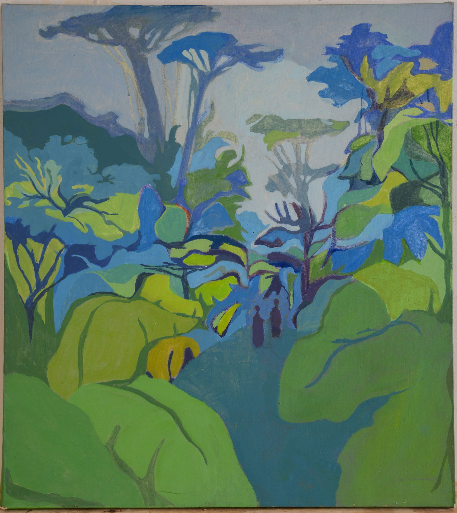 FOREST LANDSCAPE PAINTING WITH FIGURES. (1 of 2)