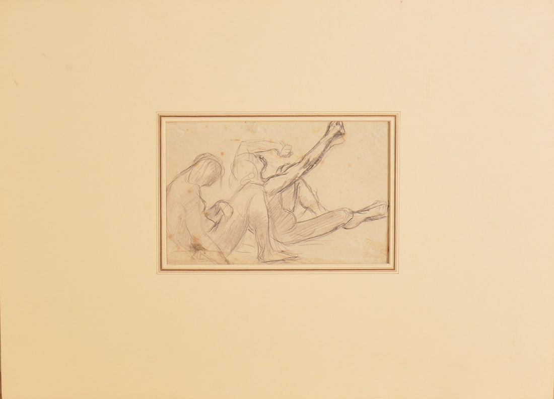 PENCIL DRAWING OF A NUDE COUPLE, ATTR. ARTHUR JOSEPHSON.: Unsigned, 6 x 9 inches. In an archival mat, 16 x 22 inches.
