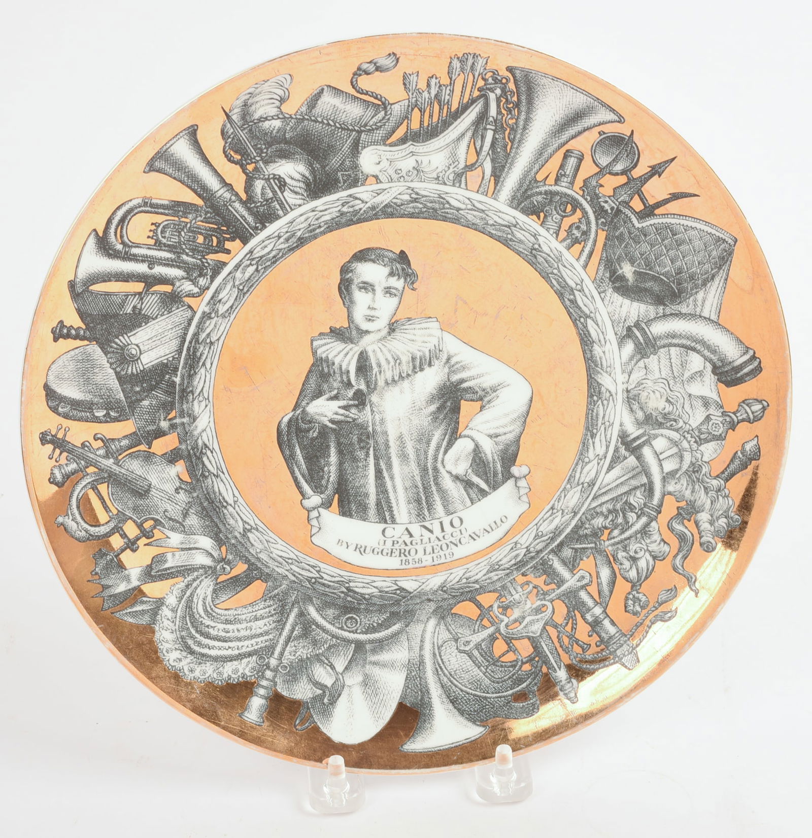 PIERO FORNASETTI CANID PLATE: Signed on back, small hairline, diameter 10 inches.