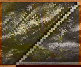 MID 20TH CENTURY GERMAN EXPRESSIONIST LANDSCAPE.: Oil on canvas, 19 x 23.5 inches, signed indistinctly lower left. Acquired by a GI during WWII.