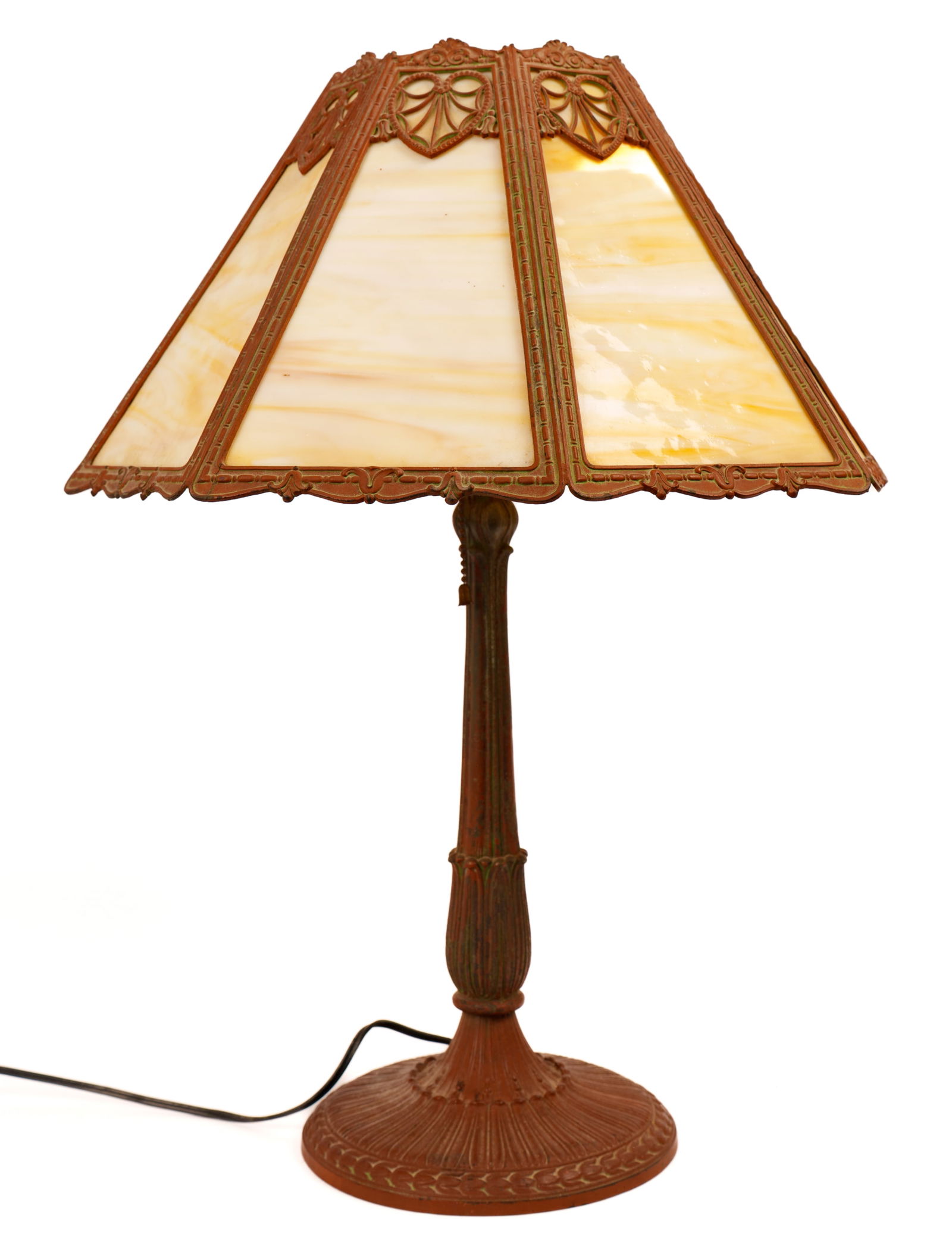 PEACOCK STAINED GLASS LAMP.: Height 24 inches. Good condition.