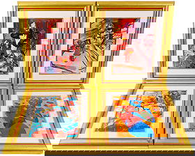 FOUR PETER MAX FRANKLIN MINT PORCELAIN PLAQUES.: Framed, each 16 x 13.5 inches. With certificates of authenticity.