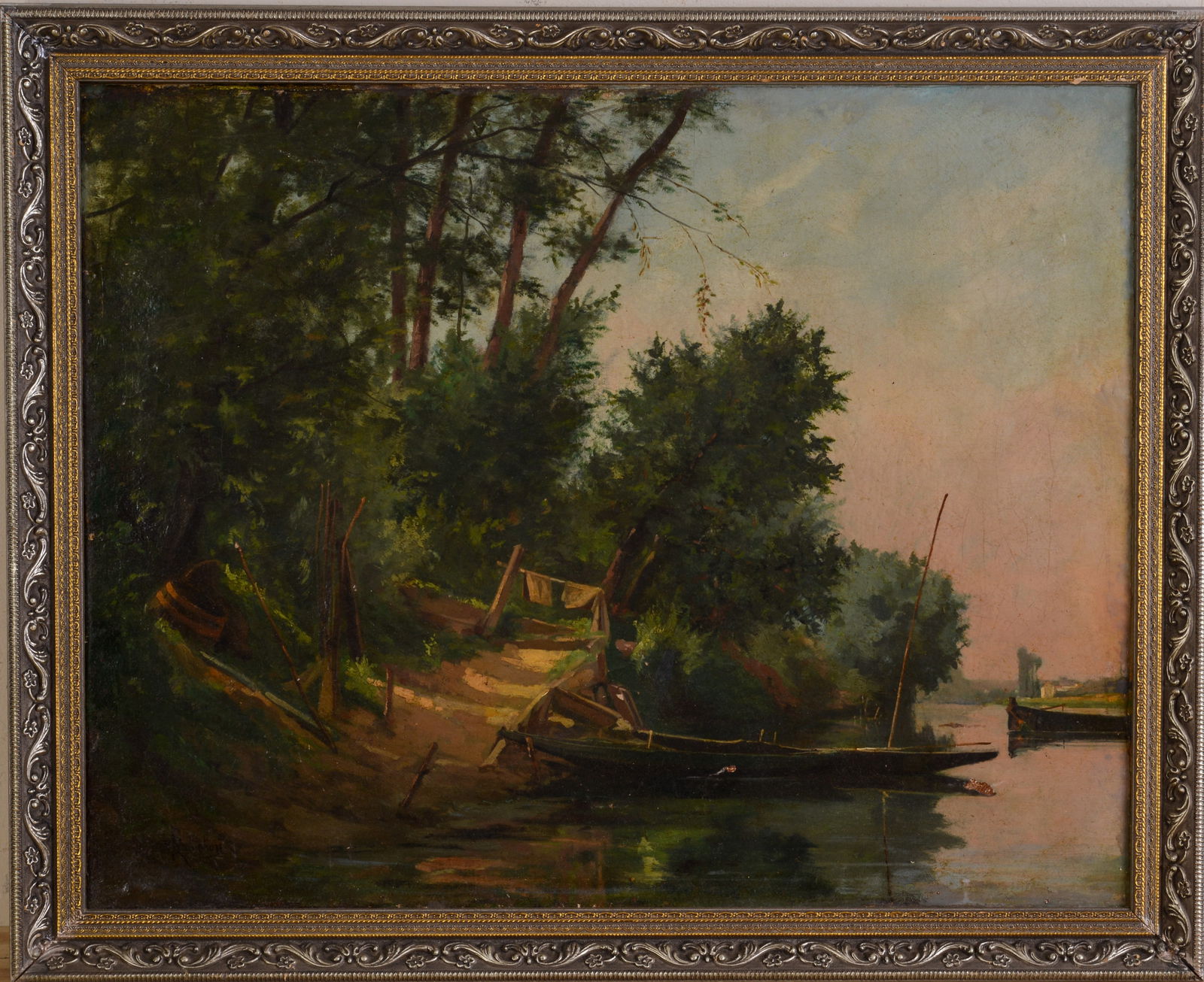 JULES PAUL ROBICHON (1839 - 1910 FRANCE). BOAT AT SHORE. (1 of 3)