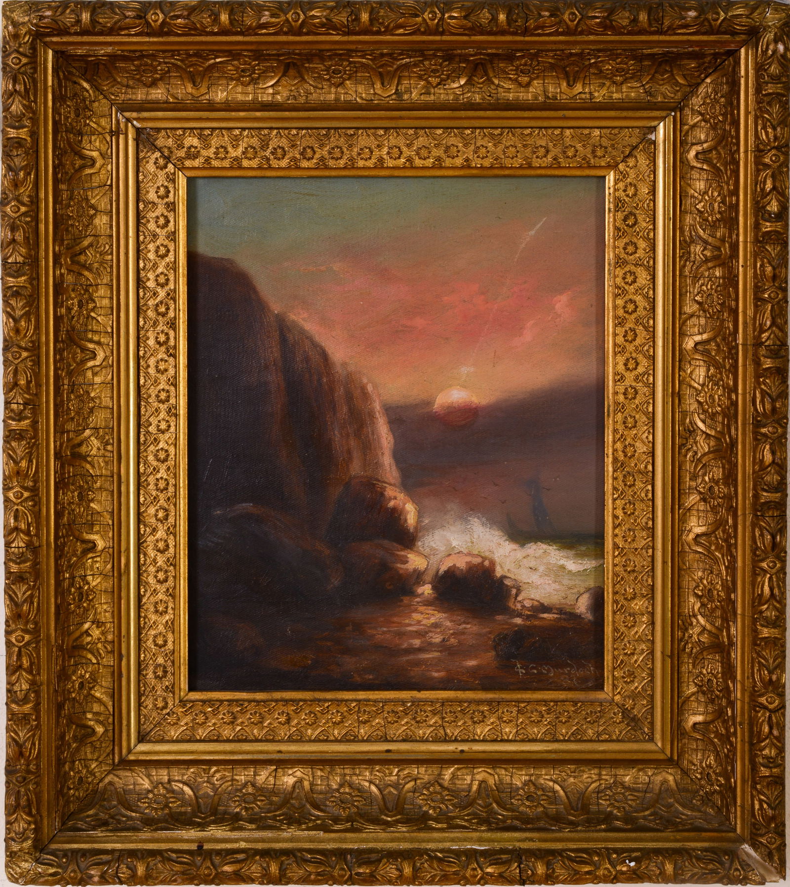 AMERICAN SCHOOL SUNSET PAINTING. (1 of 3)