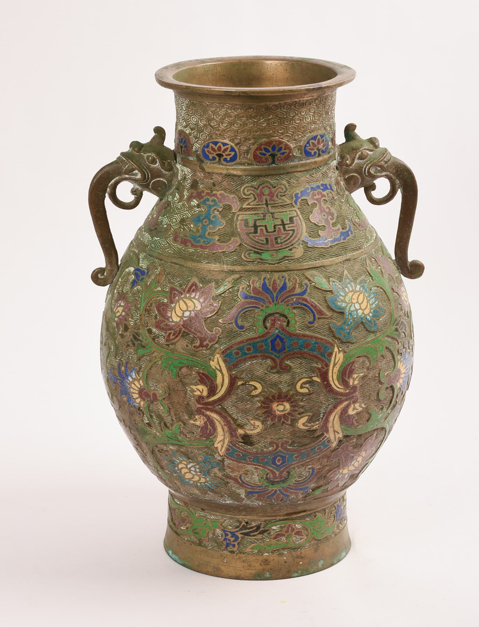 LARGE CHINESE CHAMPLEVE VASE. (1 of 4)