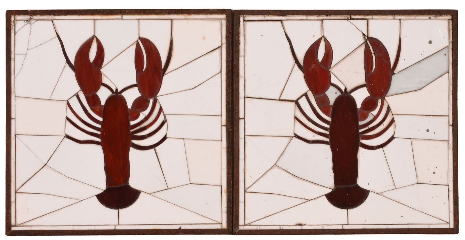 PAIR OF STAINED GLASS PANELS WITH LOBSTERS. (1 of 5)
