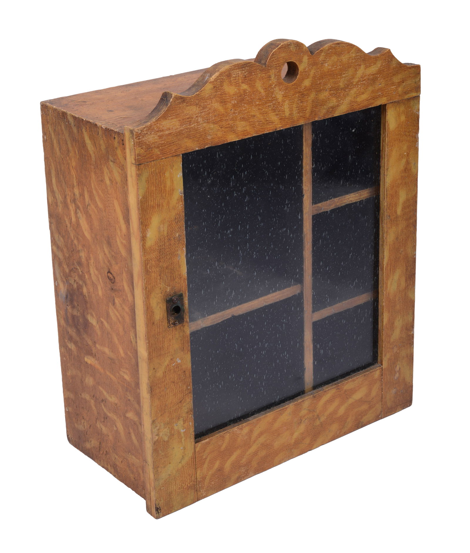 MUSTARD YELLOW GRAIN PAINTED WALL CABINET. (1 of 4)