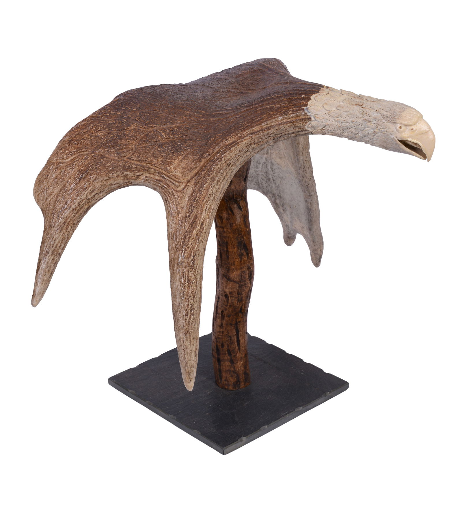 ANTLER CARVED INTO THE IMAGE OF FLYING BALD EAGLE, (1 of 8)