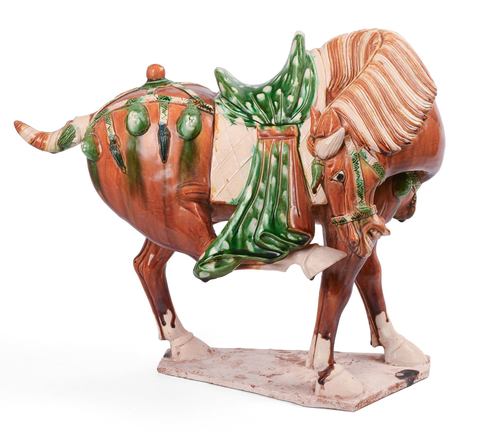 LARGE TANG DYNASTY STYLE SANCAI GLAZE PORCELAIN HORSE. (1 of 6)
