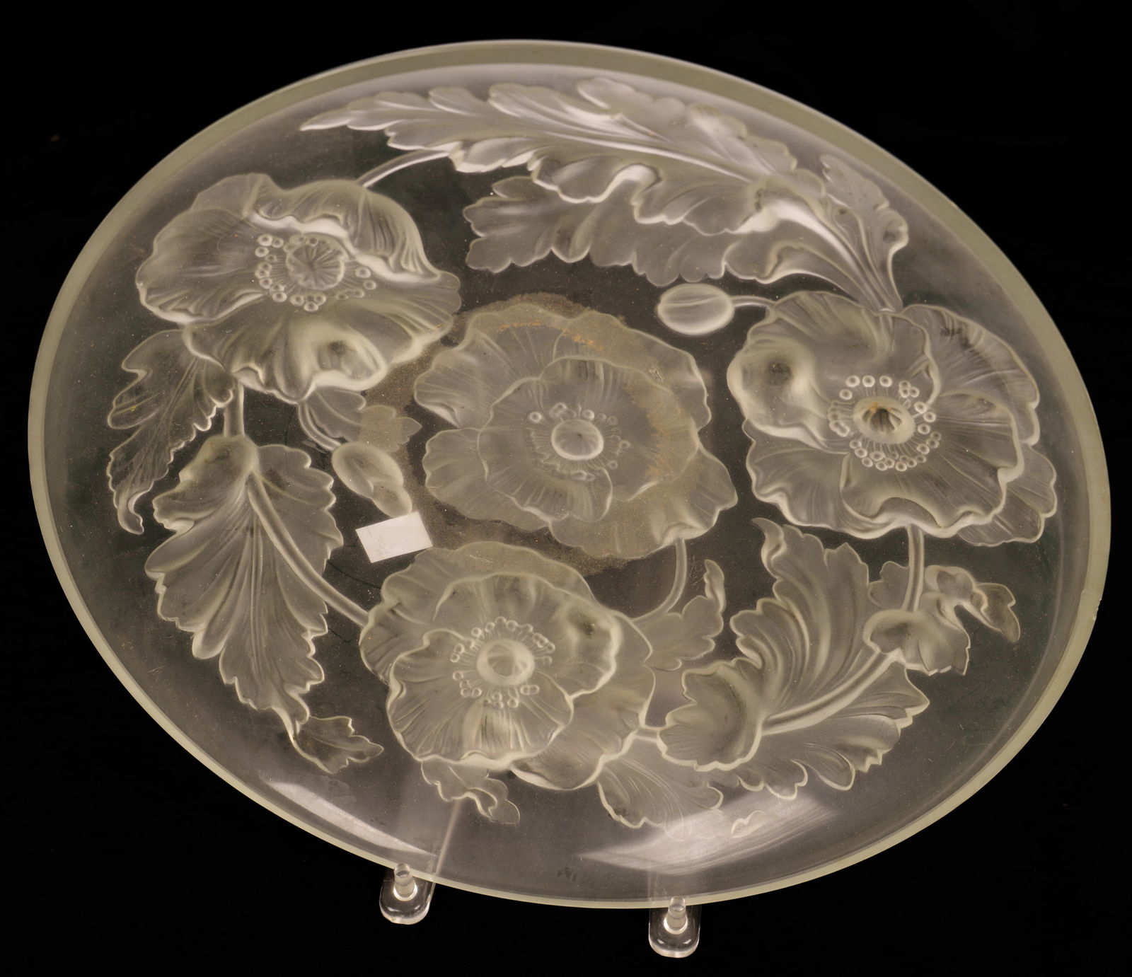 PRESSED GLASS DISH WITH FLOWERS. (1 of 3)