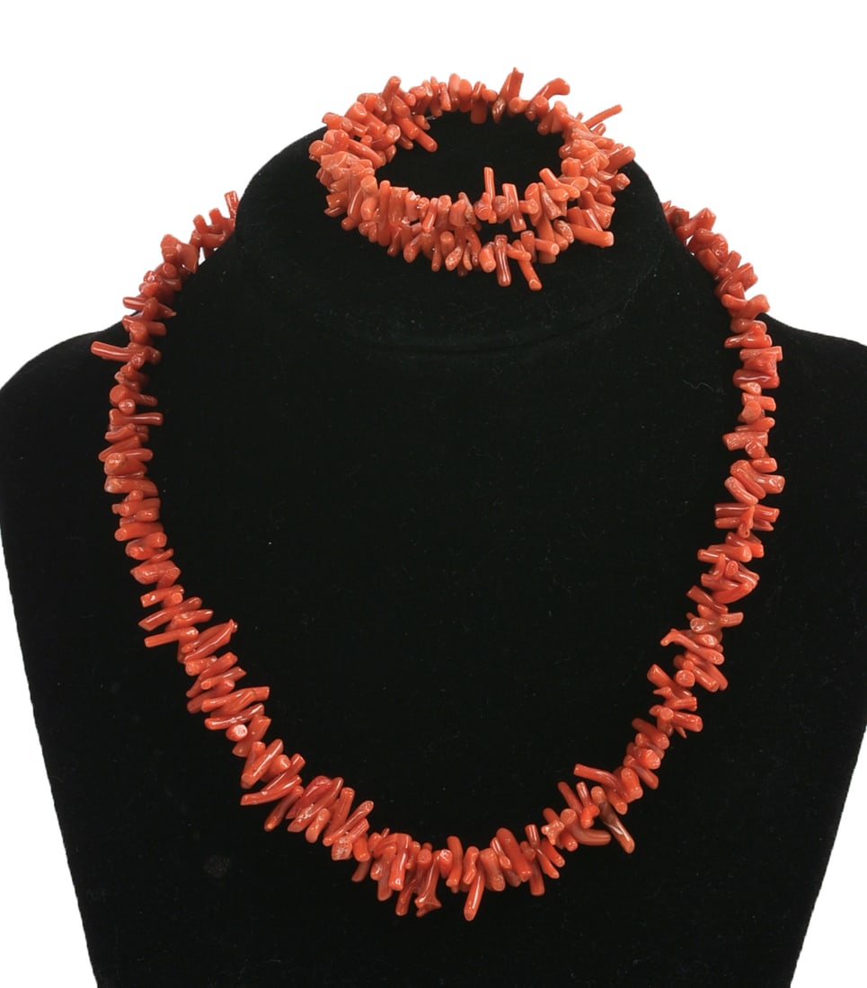 Coral Necklace and Bracelet.: Length of necklace 14 inches, bracelet adjustable.