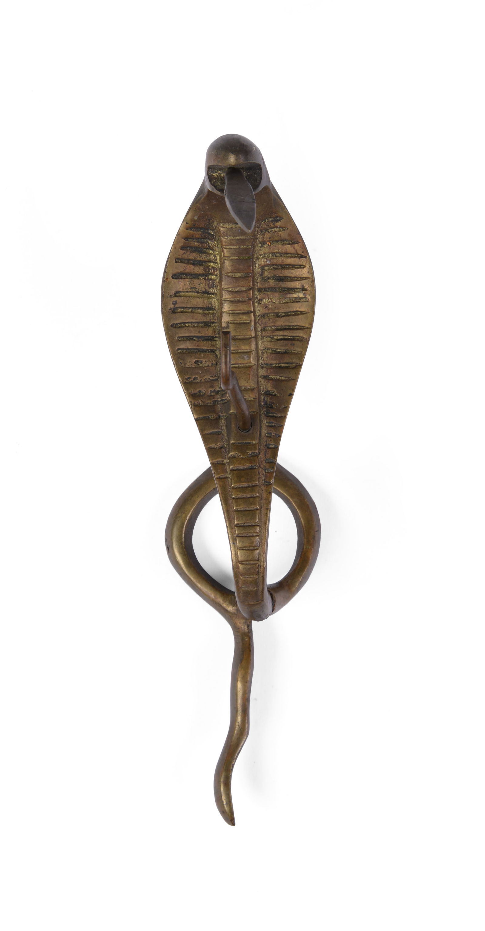 Brass Cobra Coat Hook.: Height 9 inches.