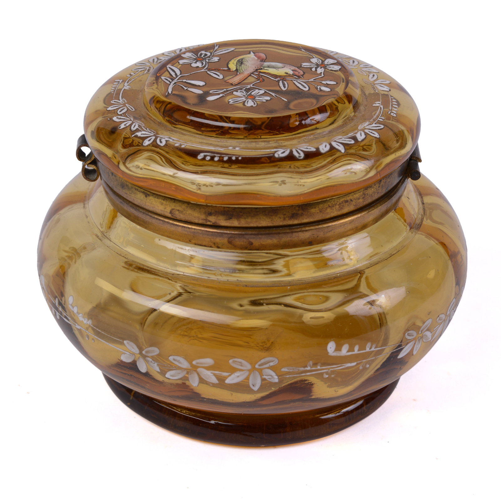 Moser Glass Dresser Box: Height 3.5 inches, diameter 4 inches.