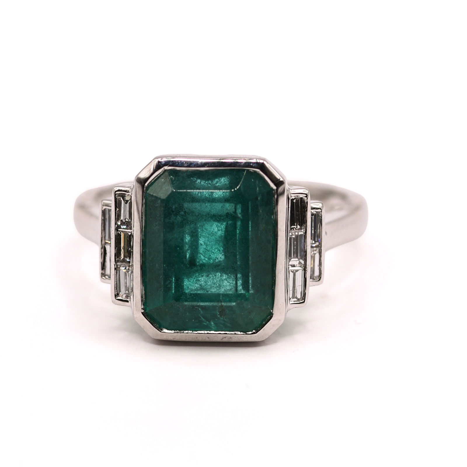 Platinum Natural Emerald Beryl and Diamond Ring (1 of 3)