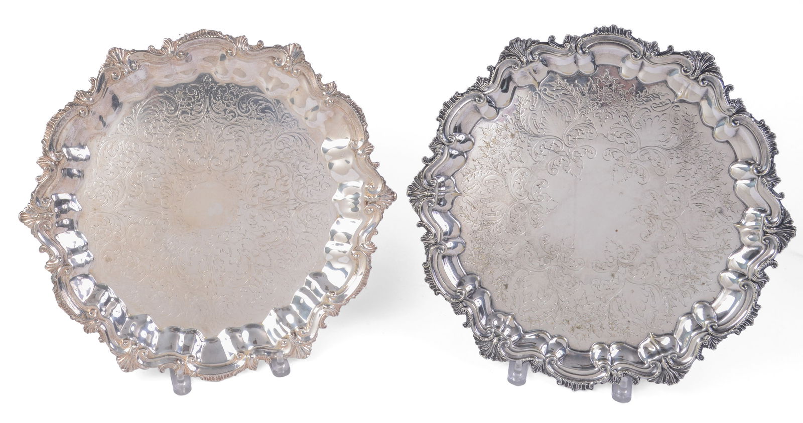 Near Pair of Georgian Style Silverplate Footed Trays. (1 of 4)