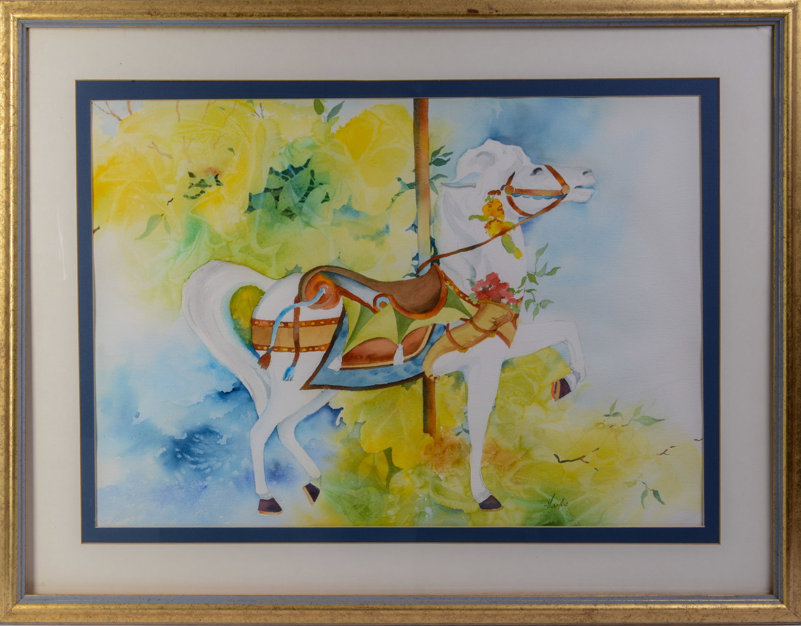 Watercolor of a Carousel Horse.: Signed Marles, framed, 28 x 36 inches.