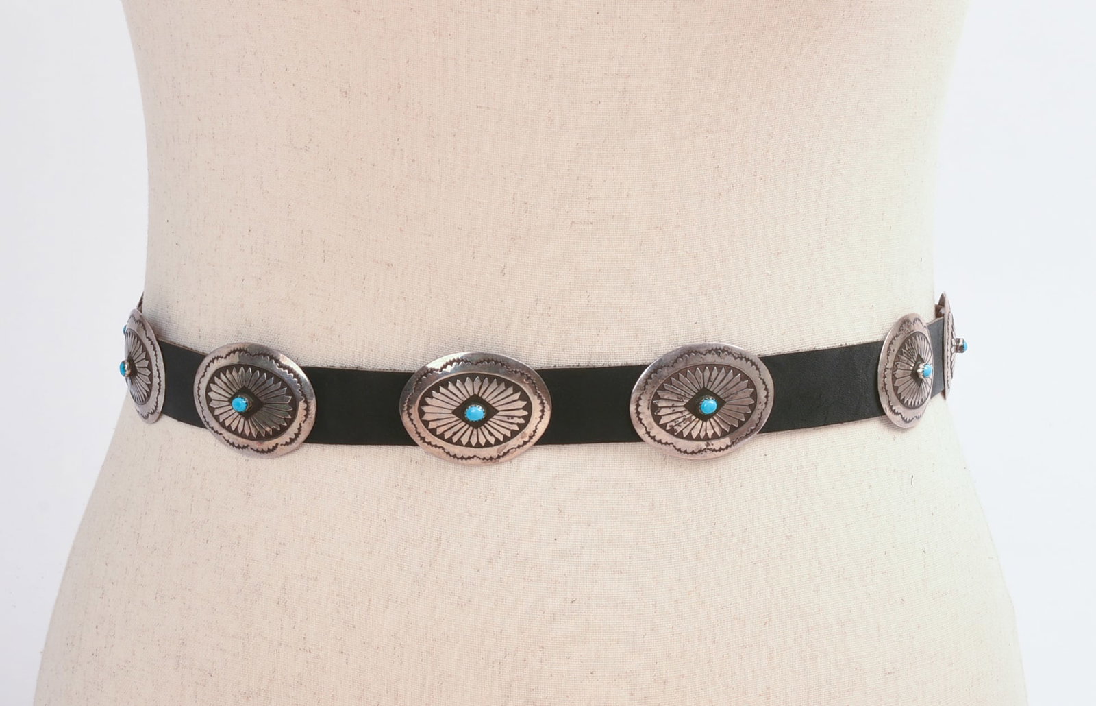 Navajo Sterling and Turquoise Belt.: Length 37 inches. Good condition.