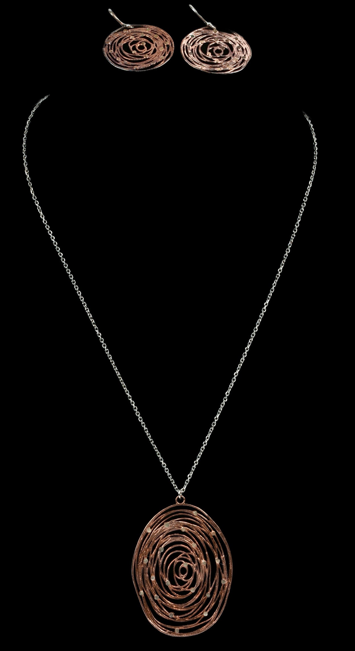 Contemporary Copper & Mother of Pearl Earring and Necklace Set. (1 of 5)