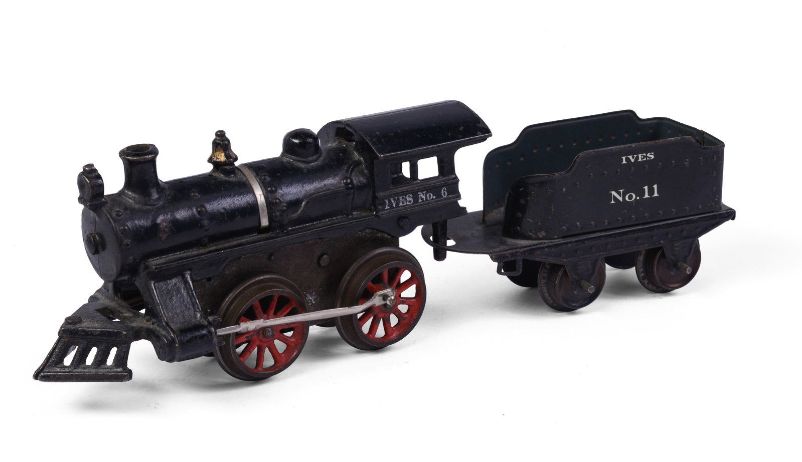 Ives No. 6 Locomotive and No. 11 Coal Car.: Length of locomotive 6 inches, wheels loose.