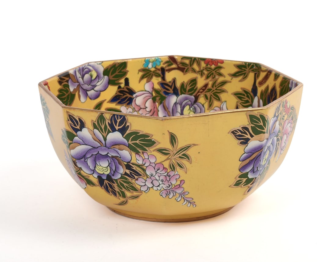 MASONâ€™S YELLOW GROUND CHINOISERIE PORCELAIN BOWL. (1 of 4)
