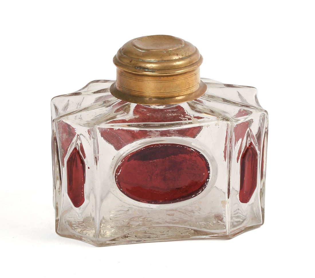 RUSSIAN GLASS INKWELL.: Height 4 inches.