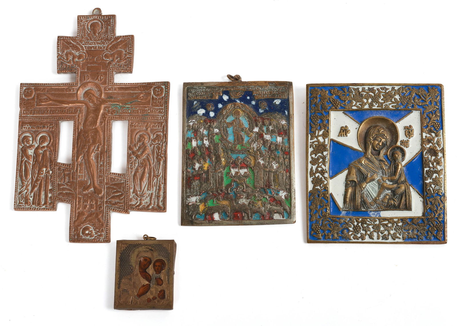 FOUR RELIGIOUS ICONS ON METAL. (1 of 2)