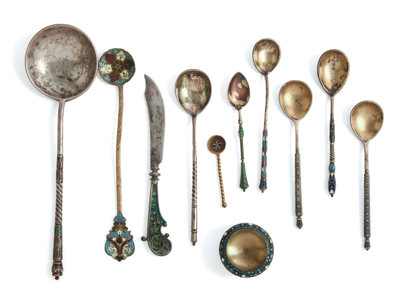 COLLECTION OF RUSSIAN ENAMEL SPOONS. (1 of 6)