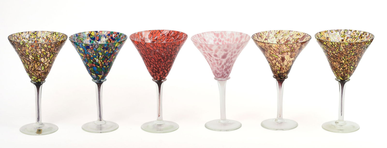 SIX BOHEMIA ART GLASS HAND BLOWN MARTINI GLASSES. (1 of 4)