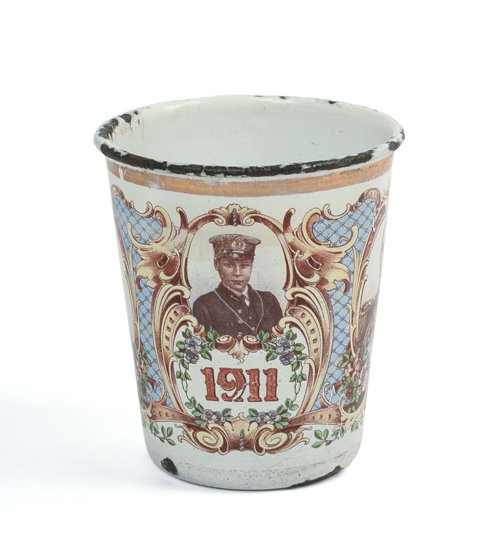 RUSSIAN ENAMEL CORONATION CUP, 1911.: Height 4 inches. Some enamel loss.