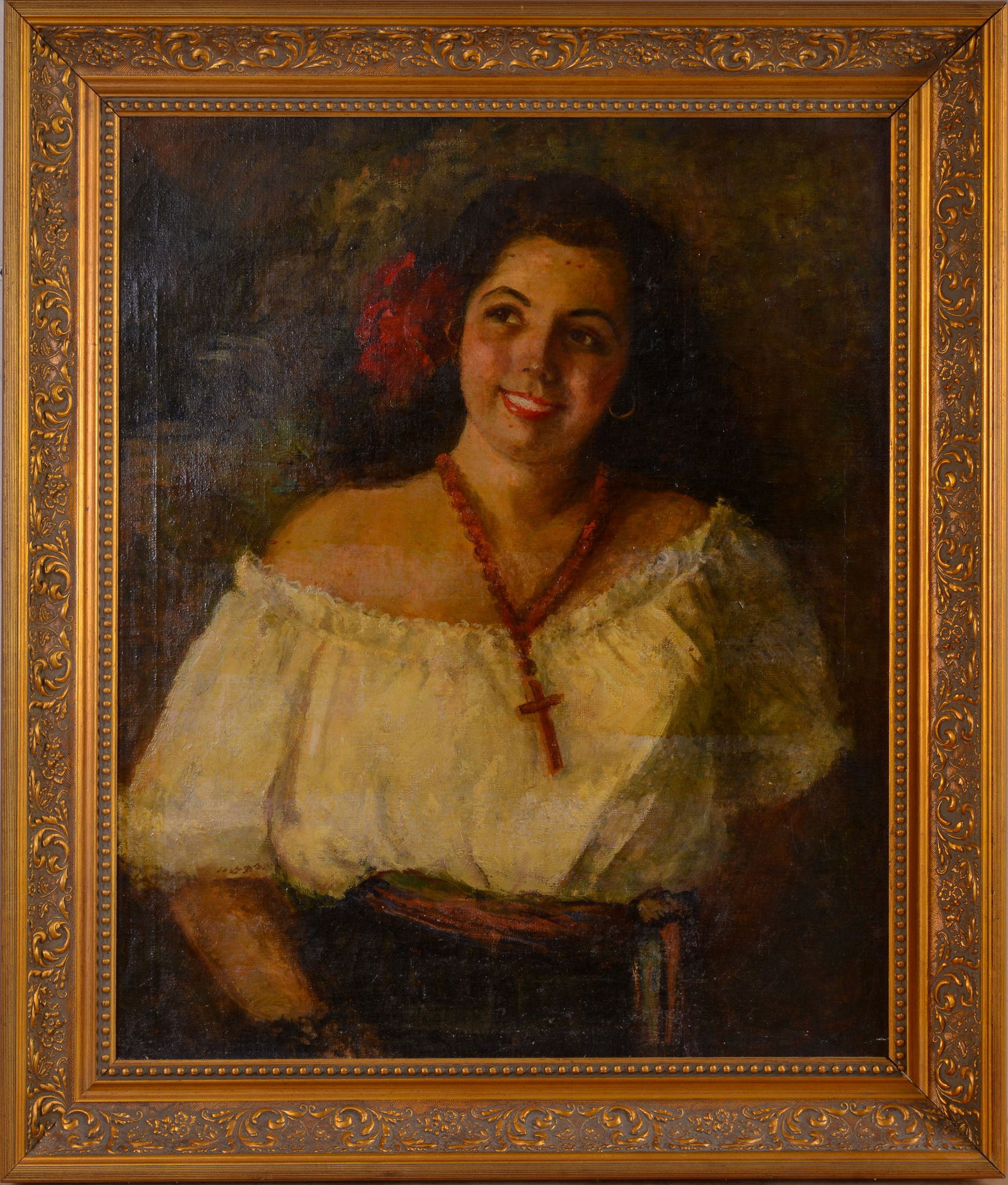 PORTRAIT OF A YOUNG WOMAN, PROBABLY SPANISH SCHOOL. (1 of 3)