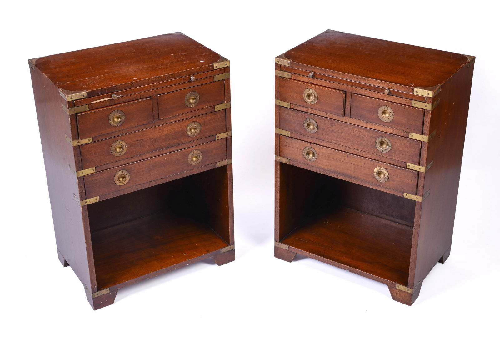 PAIR OF BRASS BOUND MAHOGANY CAMPAIGN STYLE SIDE TABLES. (1 of 5)