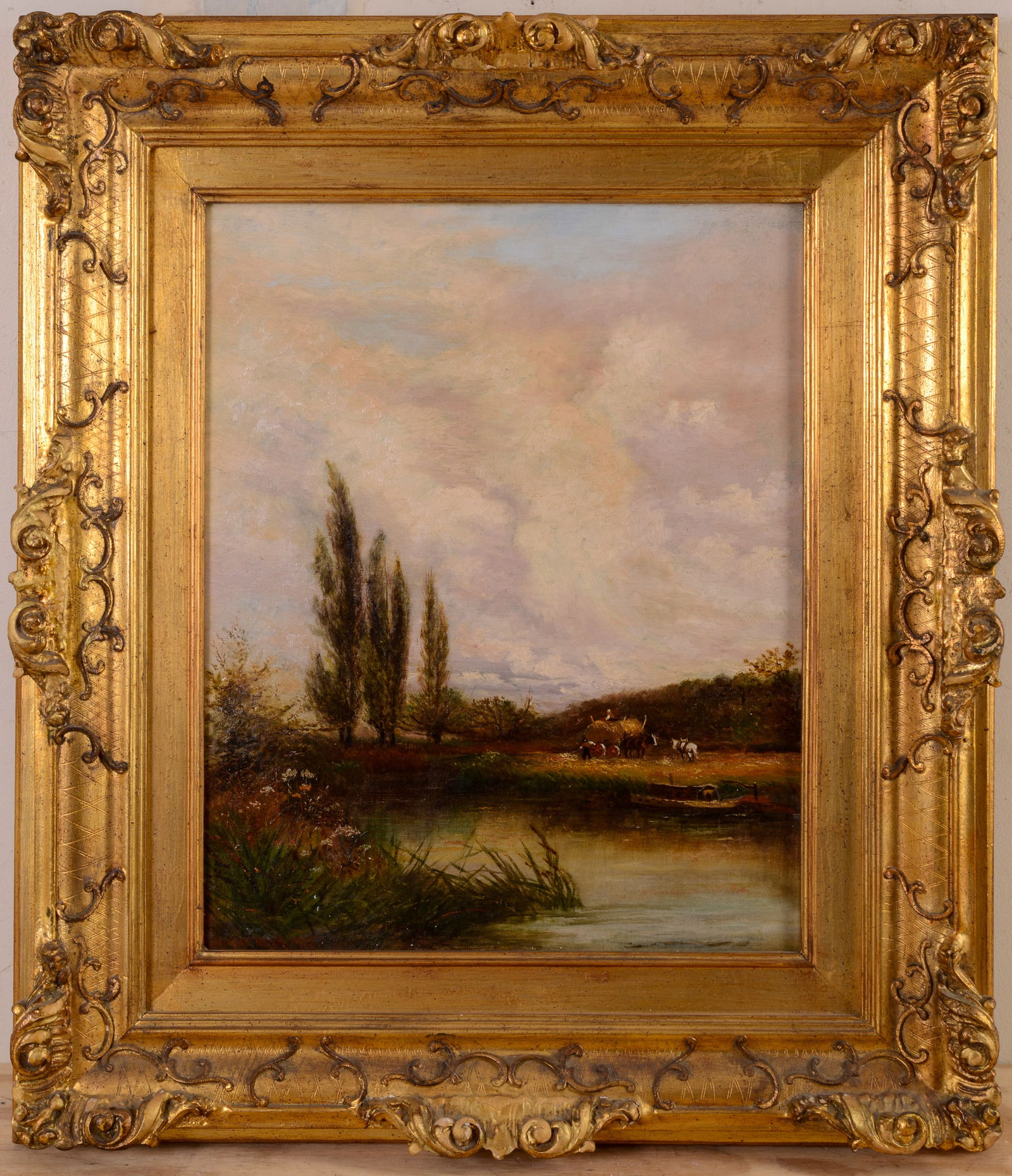 EUROPEAN SCHOOL LANDSCAPE WITH A FARMER BY A RIVER. (1 of 5)