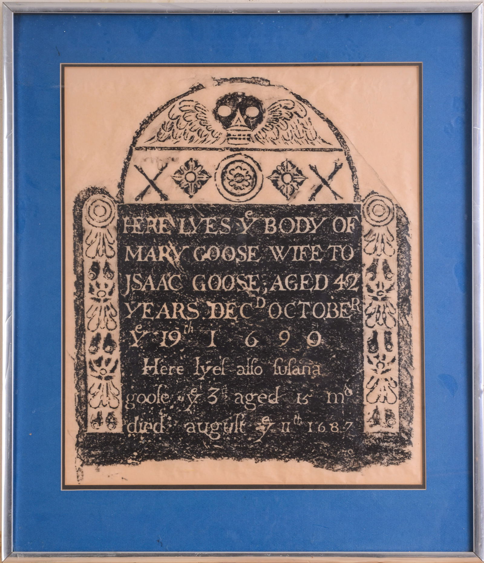 MOTHER GOOSE GRAVE RUBBING.: Framed, 28 x 24 inches.