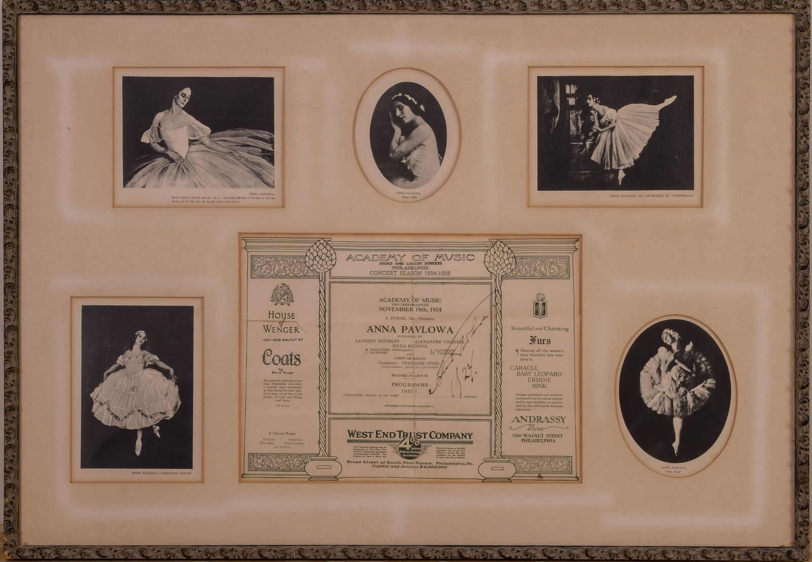 ANNA PAVLOVA SIGNED BALLET PROGRAM.