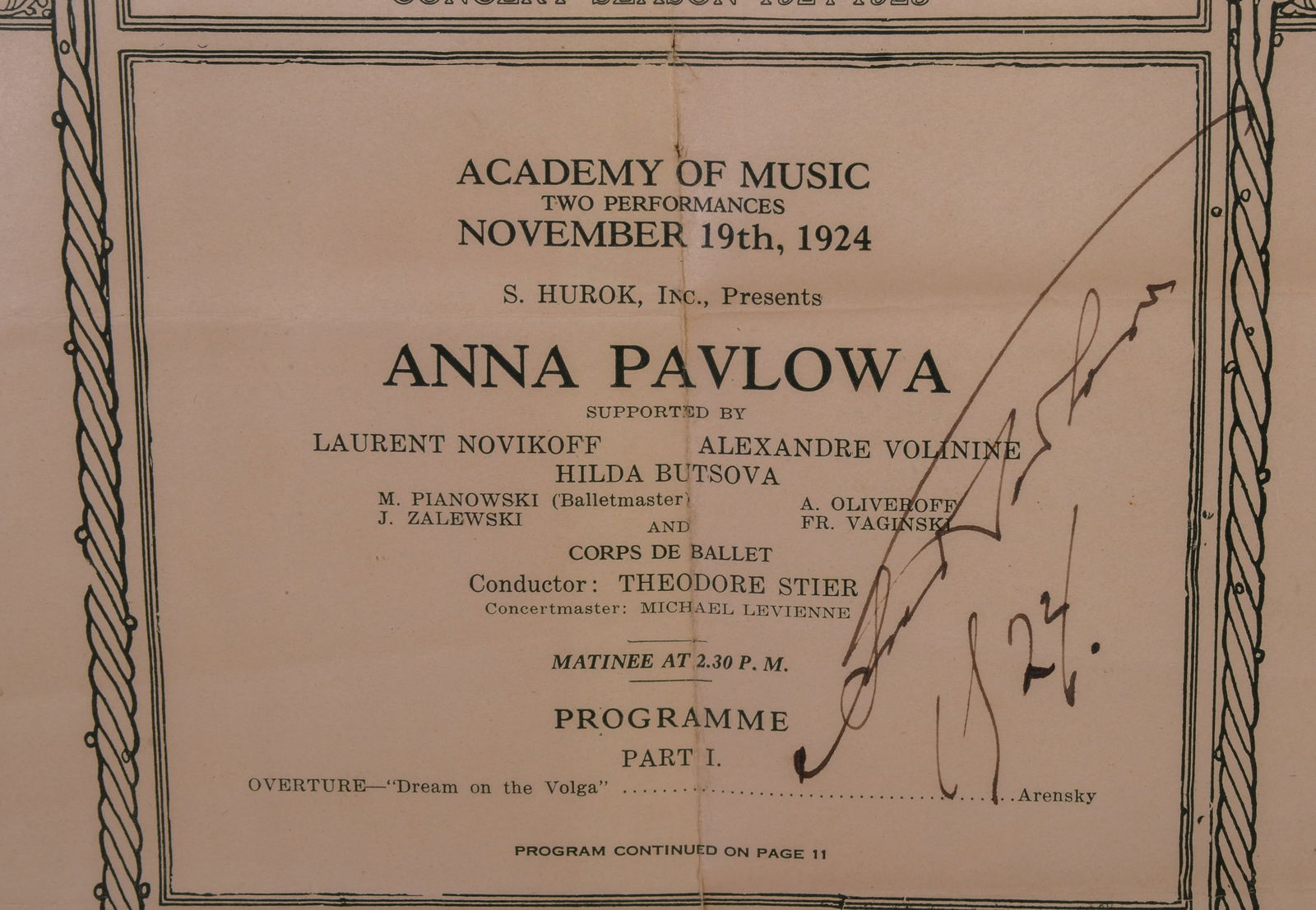 ANNA PAVLOVA SIGNED BALLET PROGRAM. - 2