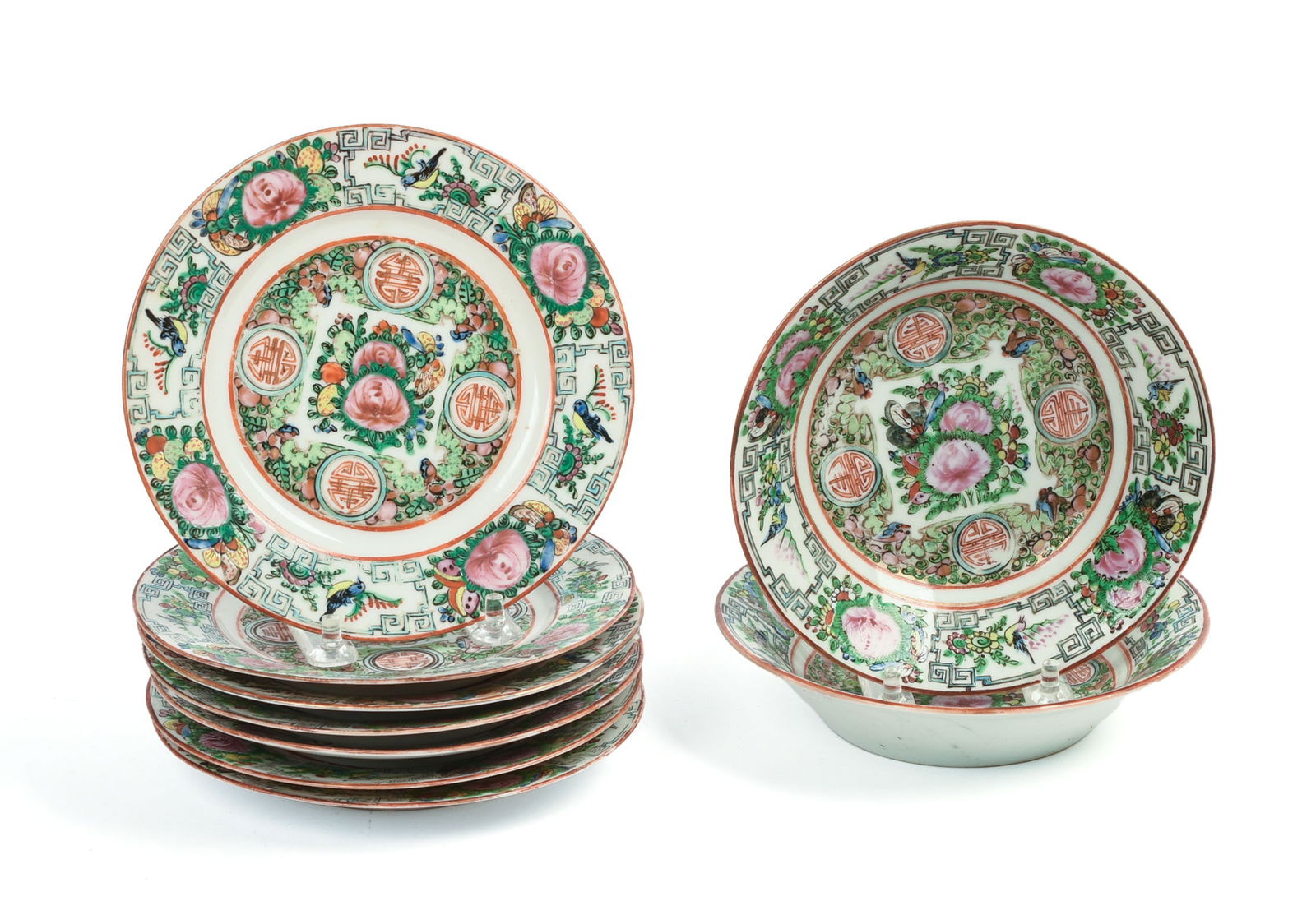 NINE PIECES OF CHINESE ROSE CANTON PORCELAIN. (1 of 6)