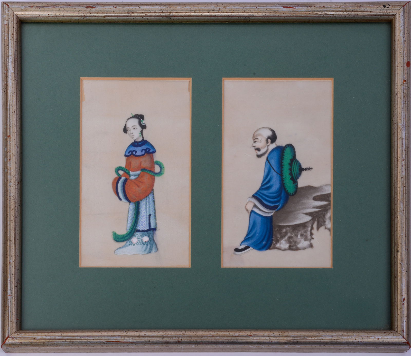 TWO CHINESE PITH PAINTINGS OF FIGURES. (1 of 2)