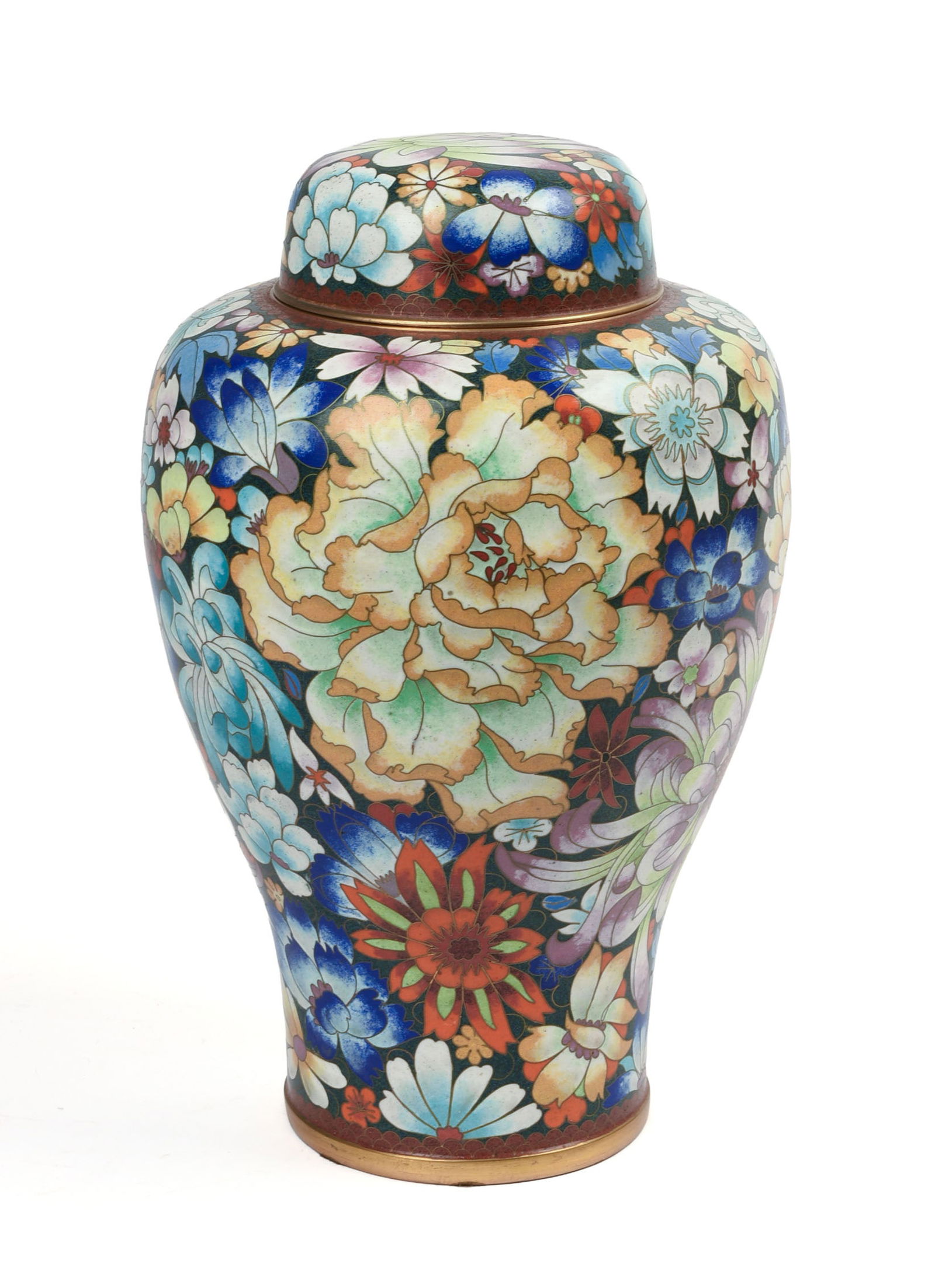 LARGE CHINESE CLOISONNE COVERED JAR. (1 of 5)