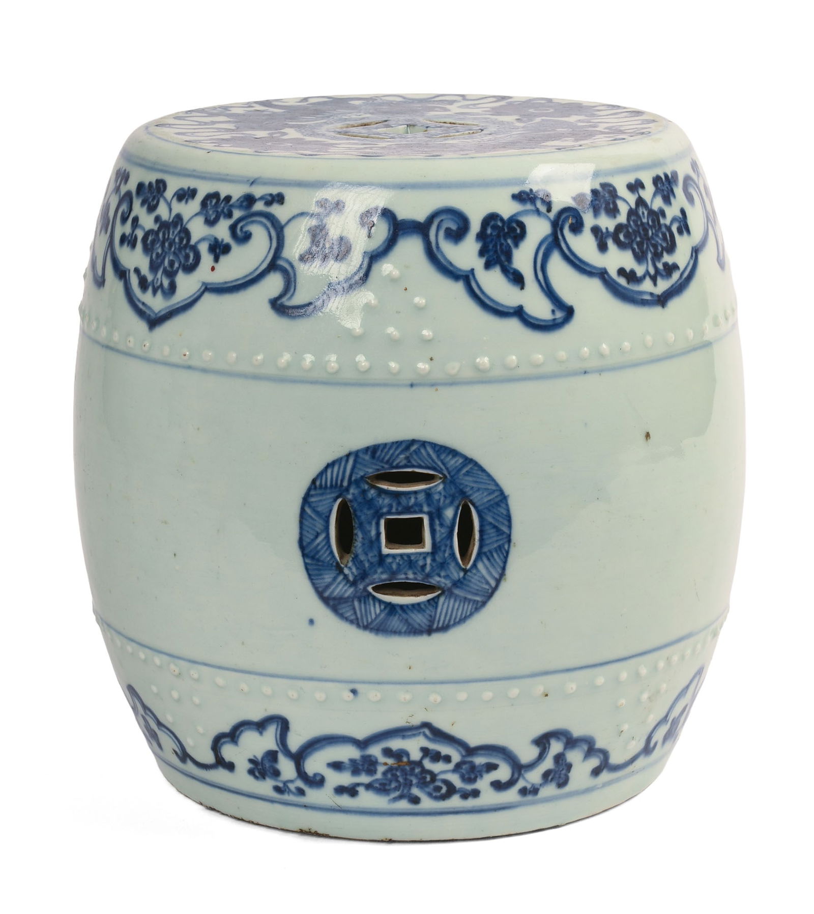 DIMINUTIVE CHINESE BLUE & WHITE GARDEN SEAT. (1 of 6)