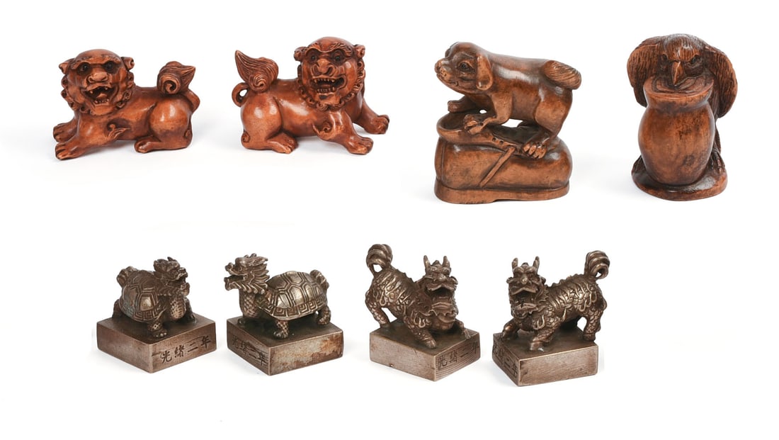 FOUR CHINESE METAL STAMPS. (1 of 9)