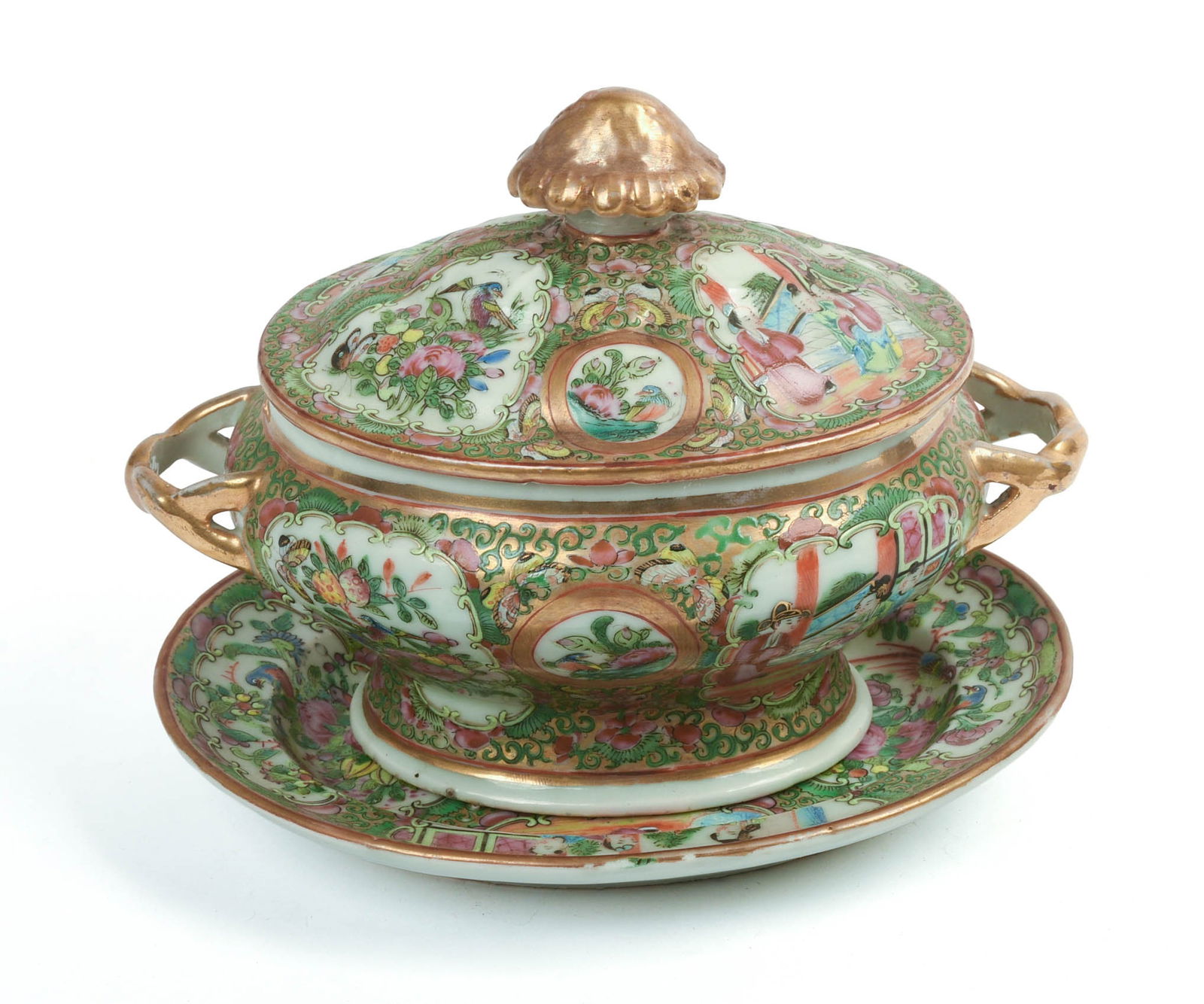 SMALL CHINESE ROSE MEDALLION TUREEN & UNDERTRAY. (1 of 6)