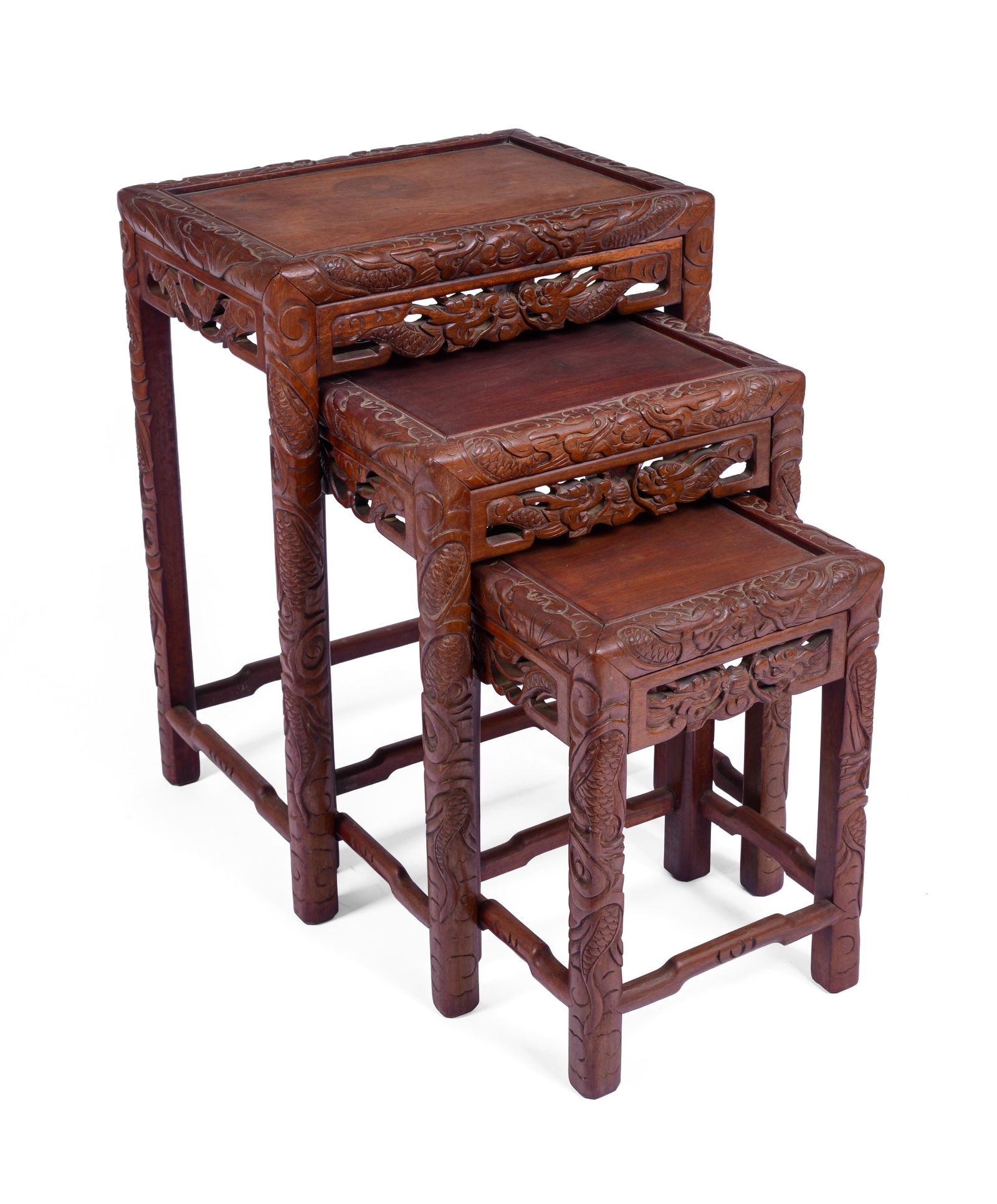 SET OF CHINESE CARVED NESTING TABLES. (1 of 5)