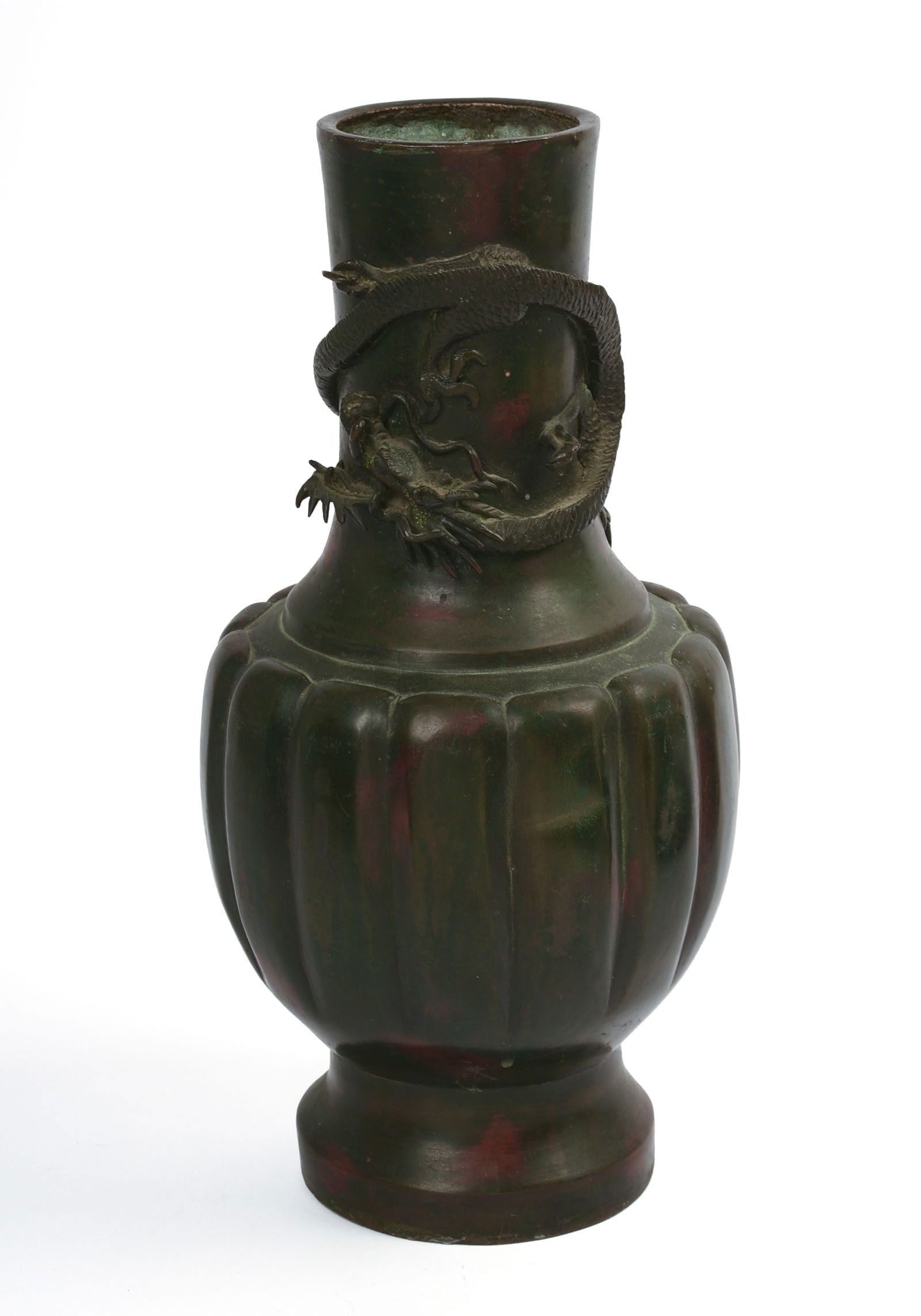JAPANESE BRONZE DRAGON VASE.: Dragon encircling the neck, 19th century. Height 12 inches.
